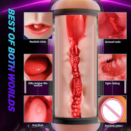 12 Frequency Vibration Double-ended Male Masturbator Cup, Realistic Interactive Male Adult Sex Toy with Counting Display For Men