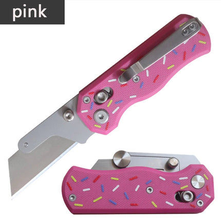 G10 Handle Stainless Steel Folding Knife Outdoor Camping Portable Knife Comes with 10pcs Replaceable Blades
