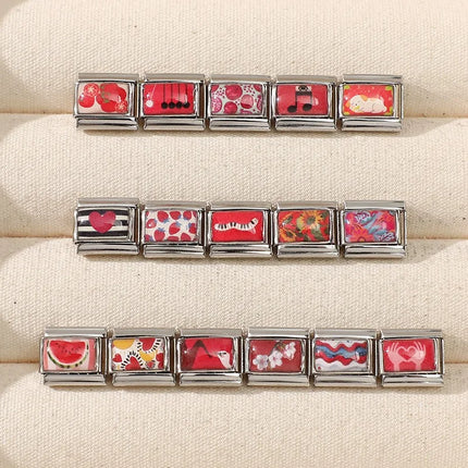Wholesale Fashion Personalized DIY Red Color Italian Charm Bracelet Watermelon Tomato Bead 9mm Bracelet Stainless Steel Jewelrys