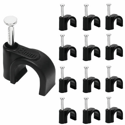 100 pcs cable clamps nail in cable clips， black round ethernet cable wall clips cable tacks coax cable clip speaker wire clips