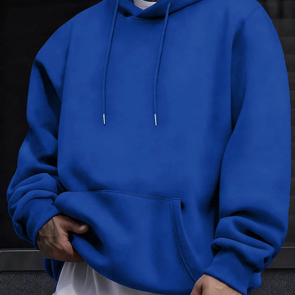 Autumn Casual Solid Sweatshirt Street Comfy Tracksuit Fleece Pocket Hoody Man Basic Warm Streetwear Soft Loose Clothes Unisex