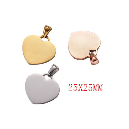 20pcs Heart 304 Stainless Steel Stamping Blank Tag Pendants Charms With Snap on Bails For Necklace Jewelry Making Gift