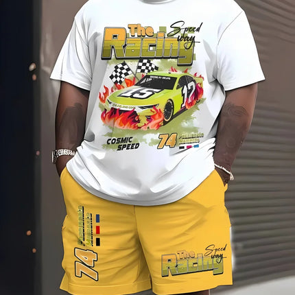 Hot selling men's breathable casual short sleeved shorts set 3D printed outdoor urban street top shorts casual two-piece set