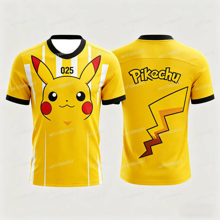 2026 Hot Sale Pikachu Jersey T-shirt Anime Pokemon Cartoon Lightning Print Short Sleeve Sport Tee Casual Summer Tops Streetwear
