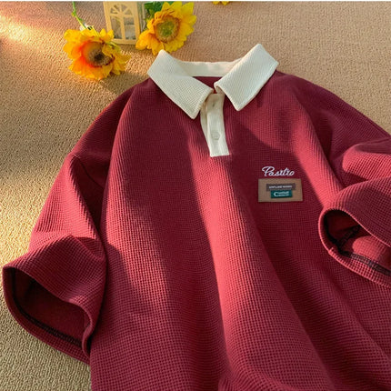 Men's Summer Style American Vintage Polo Shirt Versatile Cotton Half Sleeve T-shirt Loose Fit Casual Clothing