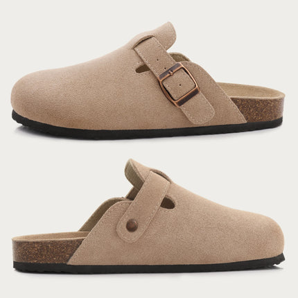 Litfun Suede Cork Clogs For Women Men Genuine Summer Clogs with Arch Support Cork Leather House Mules Shoes Thick Beach Sandals