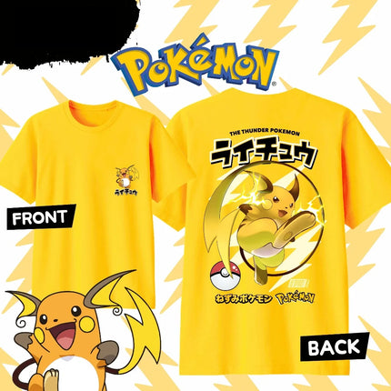 2026 Summer Hot Sale Pokemon Raichu Print T-Shirt, 100% Cotton Casual Loose Sport Tee for Adults Kids Family, Breathable Tops