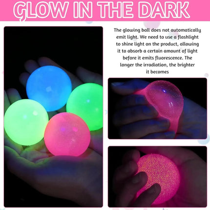 1/5/6Pcs Glow in The Dark Sticky Balls Squishy Stress Relief Toys Fun Fidget Toys Sensory Decompression Toys for Kids & Adults