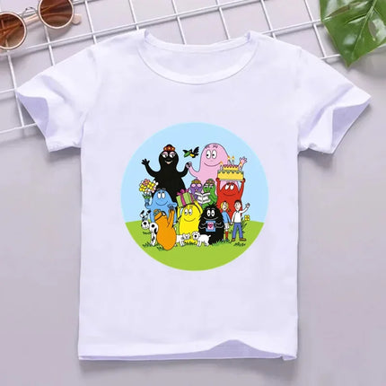 Hot Sale Cute Barbapapa Print Cartoon Kids T-shirt Funny Girls Summer Tops Baby Boys Clothes Children Short Sleeve T-shirt