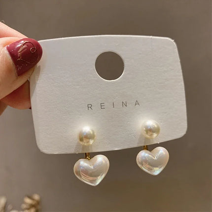 Heart Pearl Drop Earrings / Boucles Oreilles Pendantes Cœur Perle