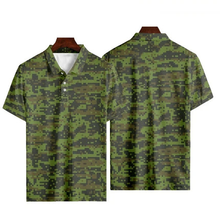Camouflage Polo Shirt For Men Summer 3D Print Leaves Flower Short Sleeve Golf Polo Shirts Oversized Street Tops T Shirt