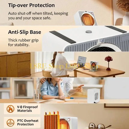 L8RE Electric Warmer Small Desk Heater Office Indoor Indoor Bedroom Hot Air Fan