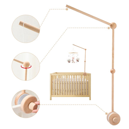 Crib Mobile Bed Bell Wooden Bracket Baby 0-12 Months Wooden Mobile Hanging Rattles Toy Holder Decorative Accessories Arm Bracket