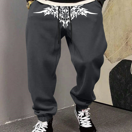 Men's Gothic Symmetric Demon Fangs Thorn Tribal Print Sweatpants Elastic Waist Soft Dark Punk Street Hip Hop Joggers