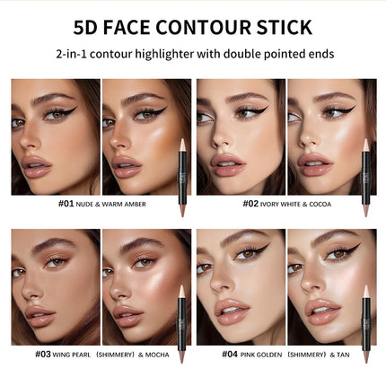 Dual-Ended Sharp Tip Contour Highlighter Waterproof And Sweatproof Long Lasting-Up To 12 Hours Multi-Use Contour Stick Makup