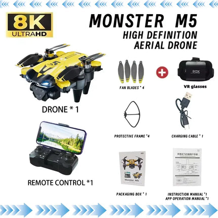 M5 Drone Professional 8K Wide Angle HD Triple Cameras WiFi FPV Height Hold RC Quadcopter For Kids Adults Aerial Photography Toys