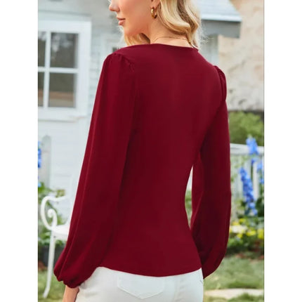 Plus Size 1XL-5XL Women's Fashionable V-neck Pleated Elegant Blouse Shirt Ladies Casual Long Sleeved Comfortable Shirt