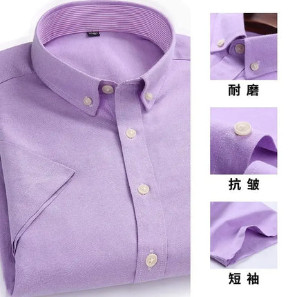 New Men's Oxford Spinning Short Sleeve Solid Color Tooling Business Casual White Shirt Slim Fit Trend Long Sleeve Casual Shirts