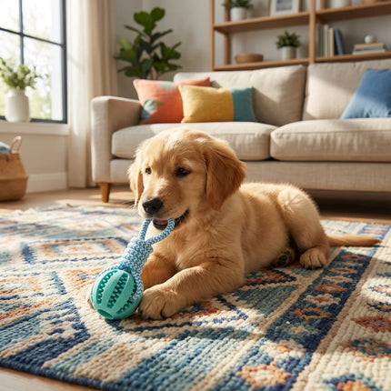 Cotton Rope & Rubber Dog Chew Ball, Treat Dispenser Toy. 18x13cm, Durable, for Boredom & Teething