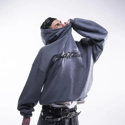 Retro Gothic Men Hoodie New American High Street TrendY2k Harajuku Men Loose and Casual Sweatshirt