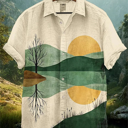 2026 New Men's Short-Sleeve Shirt, Stylish Print, Casual Breathable Lapel Cardigan, Vacation Style, Men's Top, Sizes XS-6XL