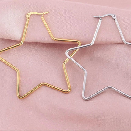 Y2K Earring Fashion Women's Polished Stainless Steel Cool Five-pointed Star Shape Hoop Hinged Earrings
