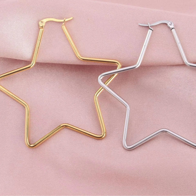 Y2K Earring Fashion Women's Polished Stainless Steel Cool Five-pointed Star Shape Hoop Hinged Earrings