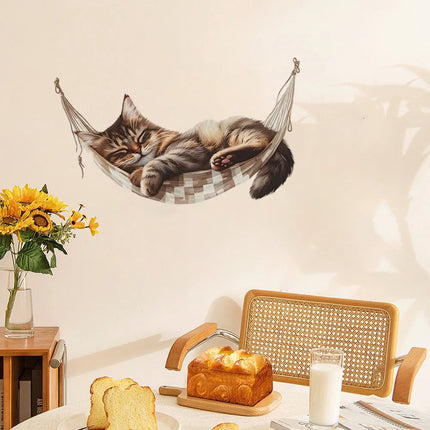Leisurely Sleeping Little Beaver Flower Cat Creative Detachable PVC Wall Stickers Decoration Beautify Room Stickers