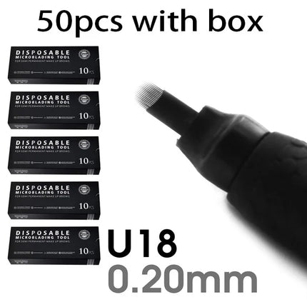 10/50Pcs Disposable Microblading Pen 0.15/0.18mm 18U Sterilized Permanent Makeup Eyebrow Tattoo Pen with U Blades