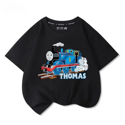 Thomas the Tank Engine short-sleeved t-shirt, new children's cartoon tops, boys' and girls' summer fashion, 100% cotton comfortable t-shirt.