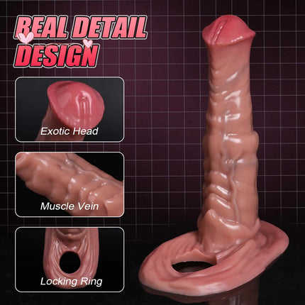 Realistic orse Penis Sleeve with Soft Cock Ring Stretchy Extender Condom Ejaculation Delay Cock Sleeve Adult Sex Toys for Men