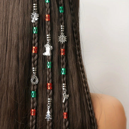 26 Pcs Christmas Decor Pendant Dreadlock Braid Hair Rings Hippie Style Holiday Party Accessories For Women
