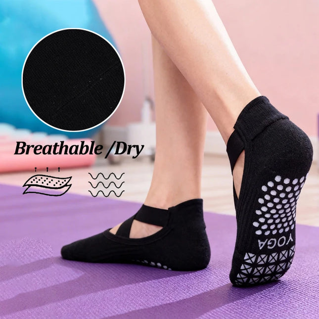 Women Non-Slip Yoga Socks Silicone Indoor Cotton Bandage Backless Pilates Fitness Sock Ladies Ballet Dance Sports Grippers Socks