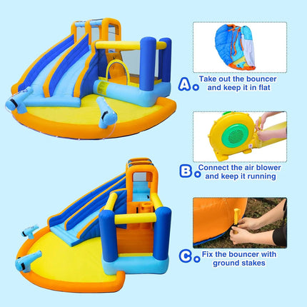 SkyBounce Inflatable Bounce House Water Water Park Double Slide Bouncer Castle Pool Climbing Wall Blower Backyard Indoor Outdoor