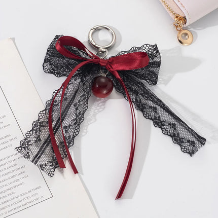 Lace bow Keychain Hollow Red Ribbon Cherry Y2k Fashion Design Charm Delicate Backpack Key Chain Valentine's Day Gift Accessories