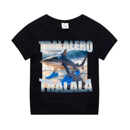 Funny T-shirt Italian Brainrot Tralalero Tralala  Animals Kids T-shirt Short Sleeve Tops Children Meme Cute Tee Summer Clothing