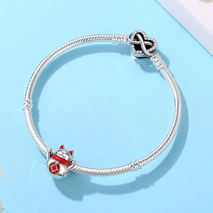 925 Sterling Silver Charms Beads Original Japanese Doll Fortune Cat Charm Fit Brand Bracelets Bangles DIY Jewelry For Women