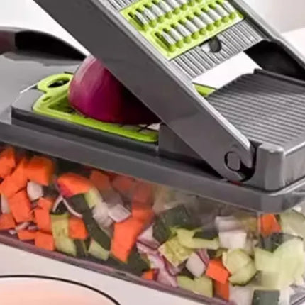 16 in 1 Handheld Slicers Dicers Graters, Multifunctional Vegetable Chopper Kitchen Food Tool with Container & Safety Guard