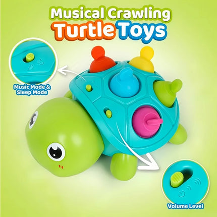 Baby Crawling Turtle Toy, Moving Musical Light-Up Infant Toy with White Noise, Obstacle Avoidance Educational Toy for 0 Months+