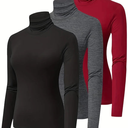 Womens Turtleneck T-Shirt Set  Soft Knit Casual Long Sleeve Tops for Spring & Fall  Stylish Basic Closet Essentials