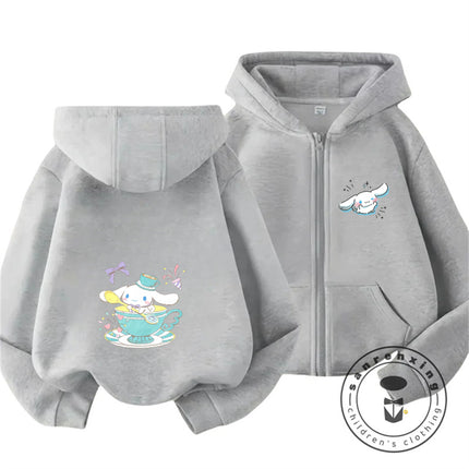 Boys Girls 2026 Autumn Winter Cinnamoroll Zipper Hoodie 3-14Y Cute Kawaii Street Cartoon Hot Fashion Outdoor Casual