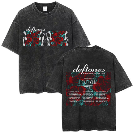 New Arrival Mens Clothes Tee Shirt Homme Washed Vintage Rock Band Deftones Private Music Graphic  Men Clothing New in Top & Tees