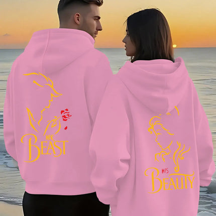 Romantic Theme Beauty and the Beast Couple Hoodies Men'S Women'S Separate Styles Pullover Casual Loose Fit Sweatshirt Hoodie Y2K