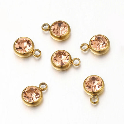 20pcs/lot 6mm Crystal Stainless Steel Rhinestone Charms Birthstone Pendants for Jewelry Making DIY Necklace Bracelet Accessories