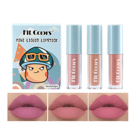 Cute Lipstick Set 3pcs/set Velvet Matte Waterproof Red Nude Black Lip Stick Tint Makeup Mini Lip Gloss Kit Plumping Lip Oil Set
