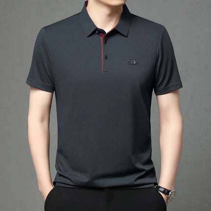 New Men's Business Casual Short-Sleeved Shirt with Badge, Solid Color Polo Shirt, Fashionable, Breathable, Comfortable, Versatile Top
