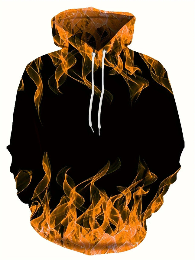 New Creative Flame 3D Print Hoodie Cool Hoodies For Man Spring Autumn Pullover Hooded Sweatshirt Oversized Harajuku Y2k Clothes