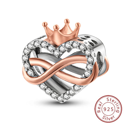 Original 925 Sterling Silver Charm Beads Love Heart Family Charms Pendant Fit Bracelet Charm Women DIY Jewelry Gift