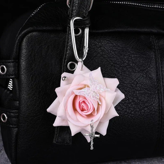 1PCS Exquisite Design Simulation Rose Flower Shape Butterfly Keychain Pendant Bag Decoration Gift
