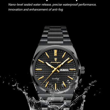 POEDAGAR Luxury Fashion Men's Wristwatch Waterproof Luminous Date Week Man Clock Stainless Steel Quartz Business Watches For Men